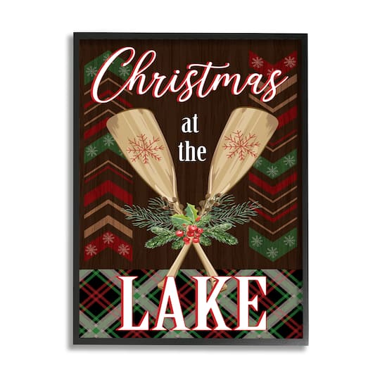 Stupell Industries Christmas At Lake Seasonal Oars Framed Giclee Art